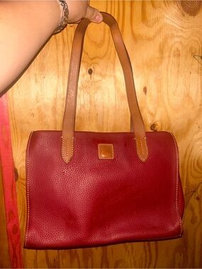 Dooney and Bourke Classic Women's Tote Bag in Deep Red with Tan Straps